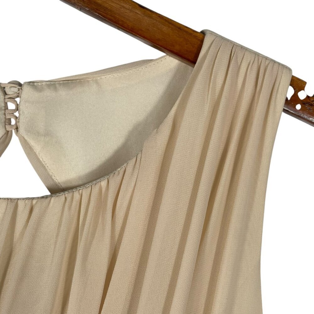 Jenny Yoo Champagne Ivory Pleated Chiffon Open Back Maxi Gown Size 2 - Picture 6 of 11